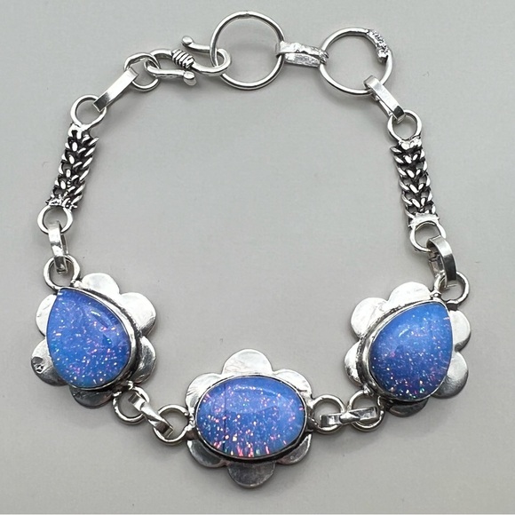 New Milky Opalite Dichroic Acrylic Silver Overlay Bracelet Size 7.5 and 8.25 - Picture 4 of 9